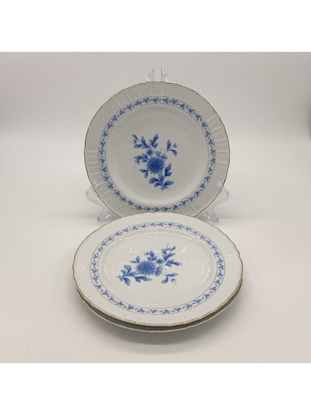 Royal Danube #1886 Blue & White 8" Salad Plates With Gold Trim Set Of Two Weave